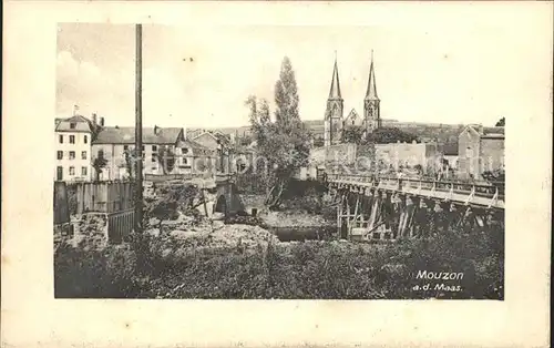 Mouzon Ardennes Ortsansicht mit Kirche Bruecke Kat. Mouzon