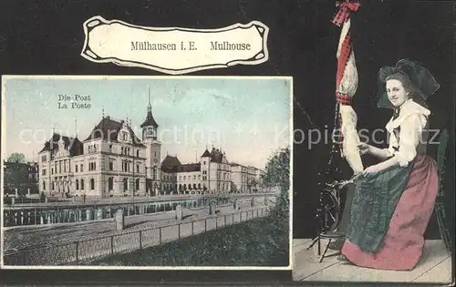 Muelhausen Elsass Post Spinnrad Trachten Kat. Mulhouse