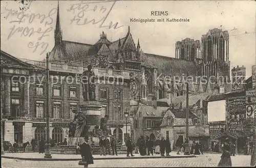 Reims Champagne Ardenne Koenigsplatz Kathedrale Kriegserinnerungskarte Kat. Reims