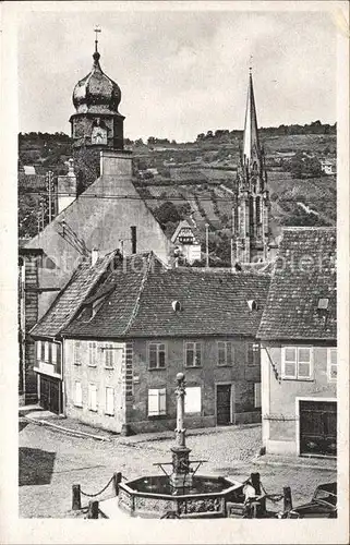 Mutzig Bas Rhin Alsace Blick auf Rathaus und Kirche Brunnen Kat. Mutzig