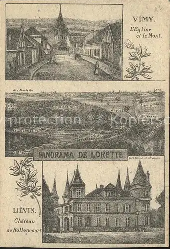 Vimy Eglise et le Mont Lorette Lievin Chateau de Rollencourt Kat. Vimy