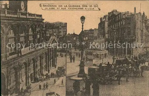 Lille Nord La Gare et Rue Faidherbe Tram Kutsche Kat. Lille