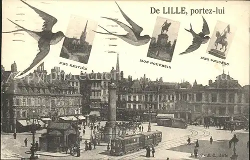 Lille Nord Place Monument Tram Briefschwalbe Kat. Lille