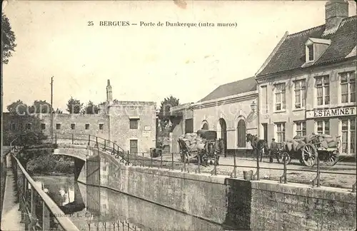 Bergues Porte de Dunkerque Pferdefuhrwerk Kat. Bergues