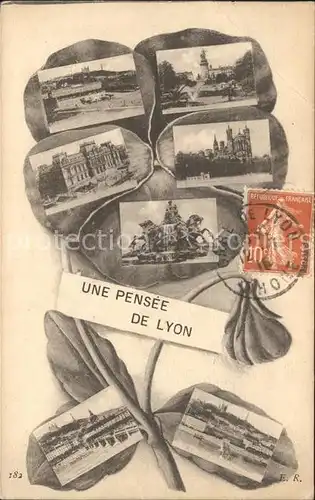 Lyon France Une Pensee de la ville Kleeblatt Stempel auf AK Kat. Lyon