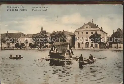 Muelhausen Elsass Partie am Kanal Ruderboot Kat. Mulhouse