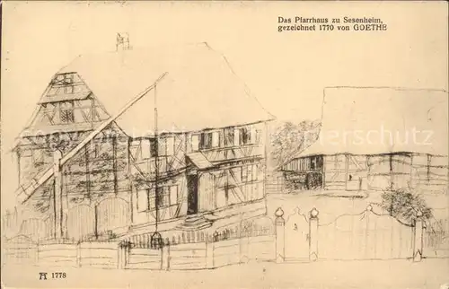 Sesenheim Pfarrhaus Zeichnung von Goethe 1770 Serie Goethe Handzeichnungen Kat. Sessenheim