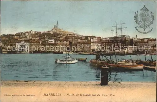 Marseille Notre Dame de la Garde vue du Vieux Port Bateaux Kat. Marseille