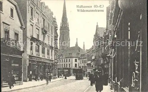 Muelhausen Elsass Wildemannstrasse Kirchturm Strassenbahn Kat. Mulhouse