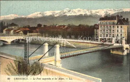 Grenoble Pont suspendu et les Alpes Haengebruecke Kat. Grenoble
