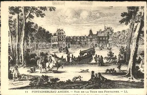 Fontainebleau Seine et Marne Ancienne ville vue de la Tour des Fontaines Dessin Kat. Fontainebleau