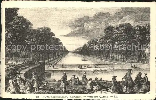 Fontainebleau Seine et Marne Ancien vue du Canal Dessin Kat. Fontainebleau