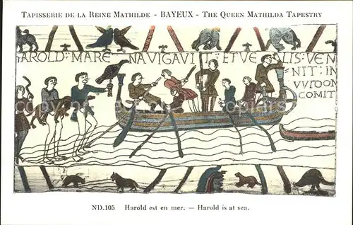 Bayeux Tapisserie de la Reine Mathilde Harold est en mer Kat. Bayeux