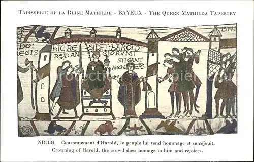 Bayeux Tapisserie de la Reine Mathilde Couronnement d Harold Kat. Bayeux