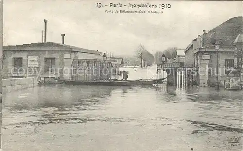 Paris Inondations Janvier 1910 Porte de Billancourt Hochwasser Katastrophe Kat. Paris