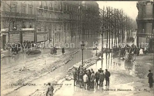 Paris Inondations Janvier 1910 Boulevard Hausmann Hochwasser Katastrophe Kat. Paris