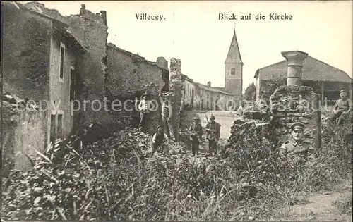Villecey sur Mad Kirche Originalaufnahme Westlicher Kriegsschauplatz Grande Guerre Kat. Villecey sur Mad