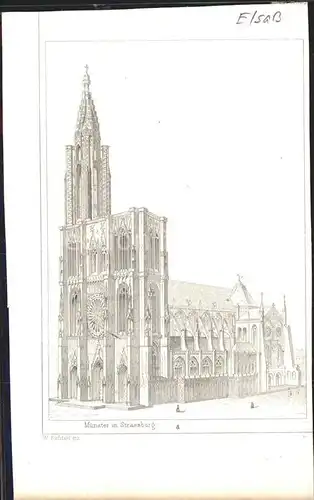 Strassburg Elsass Muenster Zeichnung W. Riefstahl Kuenstlerkarte Kat. Strasbourg