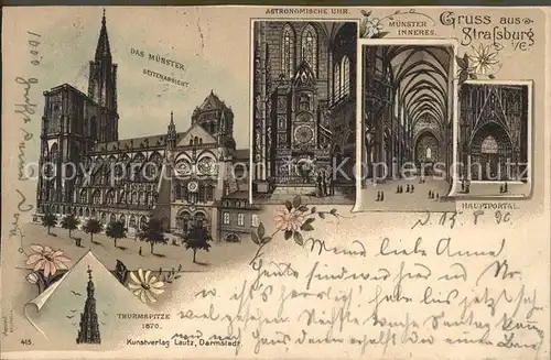 Strassburg Elsass Muenster Portal Astronomische Uhr Turmspitze Deutsche Reichspost Kat. Strasbourg