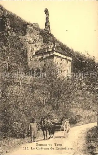Gorges du Tarn Chateau de Rocheblave Pferdefuhrwerk Kat. Le Rozier