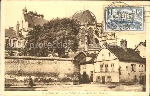 Troyes Aube Cathedrale vue de la Rue Michelet Stempel auf AK Kat. Troyes