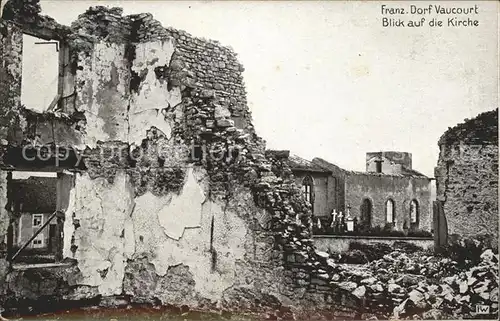 Vaucourt Blick auf die Kirche Ruinen 1. Weltkrieg Kat. Vaucourt