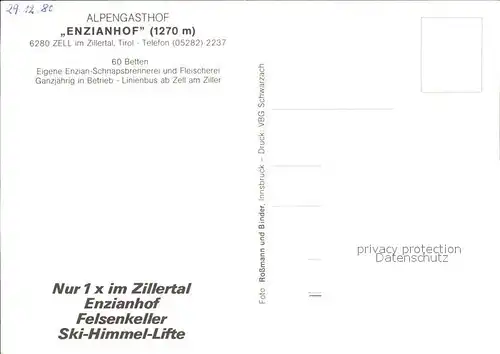 Zell Ziller Tirol Enzianhof Speisesaal Aussichtspunkt Panoramakarte Kat. Zell am Ziller