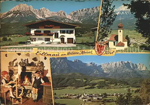 Ellmau Tirol Haus Panorama Kinder am Spinnrad Kat. Ellmau