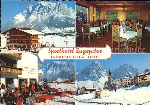 Lermoos Tirol Sporthotel Zugspitze Stube Terrasse Ortsblick Kat. Lermoos