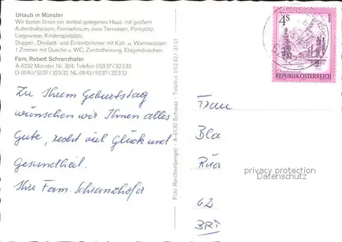 Muenster Tirol Gaestehaus Schranzhofer Stube Kat. Muenster