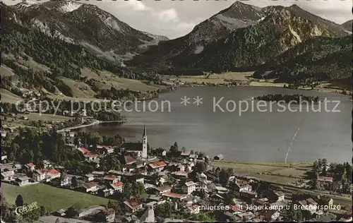 Schliersee mit Jaegerkamp und Brecherspitze Mangfallgebirge Fliegeraufnahme Kat. Schliersee