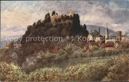 Lindenfels Odenwald mit Burg Kuenstlerkarte Kat. Lindenfels