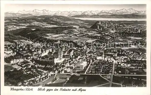 Weingarten Wuerttemberg Blick gegen Bodensee mit Alpen Fliegeraufnahme / Weingarten /Ravensburg LKR