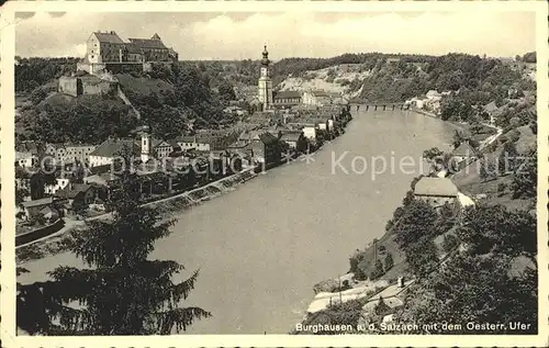 Burghausen Salzach Panorama mit Oesterreichischem Ufer Kat. Burghausen