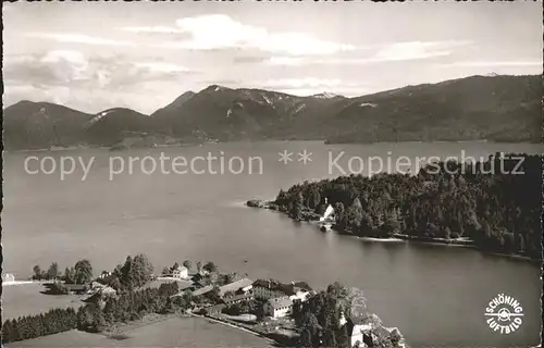 Walchensee Panorama mit See und Kloesterl Alpen Fliegeraufnahme Kat. Kochel a.See