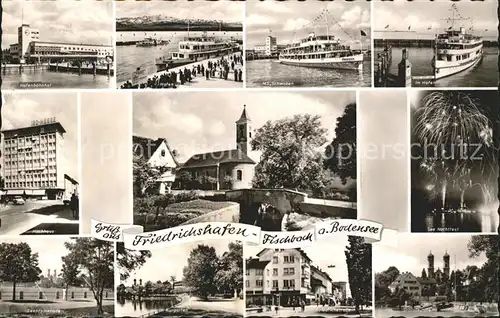 Fischbach Friedrichshafen Hafen Dampfer MS Schwaben Seenachtsfest Feuerwerk Hochhaus Kurgarten Seepromenade Kirche Kat. Friedrichshafen Bodensee