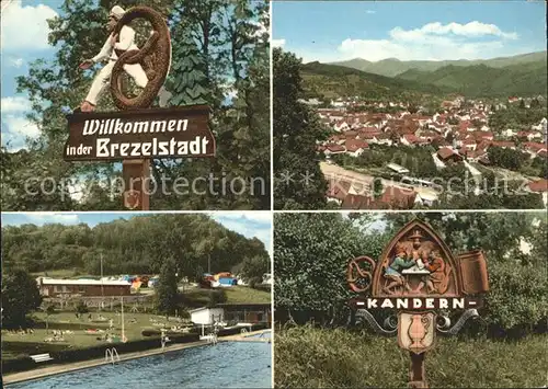 Kandern Brezelstadt Toepferstadt Wegweiser Panorama Schwarzwald Schwimmbad Kat. Kandern