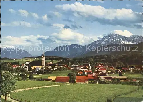 Teisendorf Oberbayern Ortsansicht mit Kirche Hochstaufen Untersberg Berchtesgadener Alpen Kat. Teisendorf