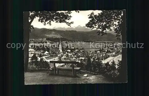 Bad Toelz Blick vom Kalvarienberg auf die Tiroler Berge Kupfertiefdruck Kat. Bad Toelz