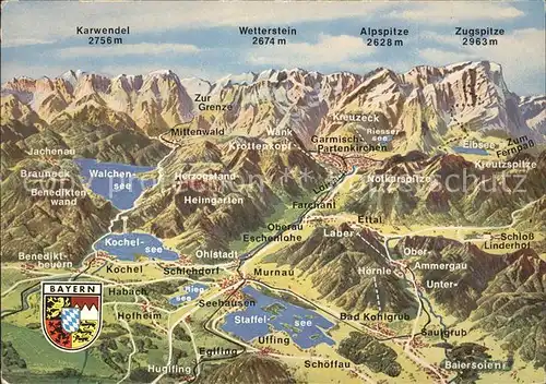 Murnau Panorama Bayerisches Oberland West mit Loisachtal Ammertal Wappen Kat. Murnau a.Staffelsee