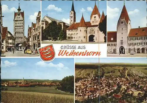 Weissenhorn Oberes Tor Rathaus Kirche Turm Gesamtansicht Wappen Kat. Weissenhorn