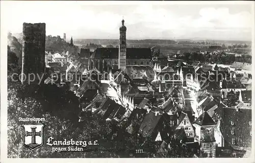 Landsberg Lech Blick gegen Sueden Stadtwappen Kat. Landsberg am Lech