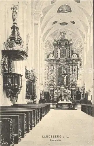 Landsberg Lech Inneres der Pfarrkirche Kanzel Altar Kat. Landsberg am Lech