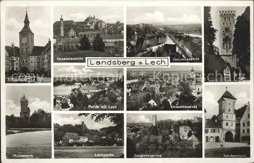 Landsberg Lech Schmalztor Lechpartie Mutterturm Jungfernsprung Sandnerturm Gesamtansicht Kat. Landsberg am Lech