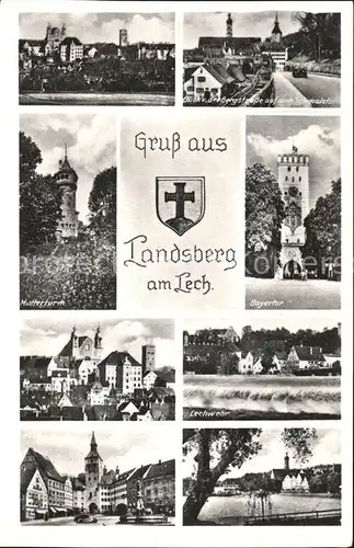 Landsberg Lech Bergstrasse Schmalzturm Mutterturm Bayertor Lechwehr Marktbrunnen Wappen Kat. Landsberg am Lech