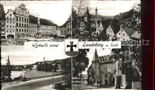 Landsberg Lech Rathaus Marienbrunnen Altstadt Lech Bruecke Torbogen Wappen Kat. Landsberg am Lech