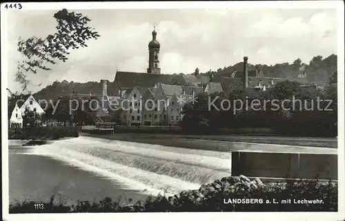 Landsberg Lech Partie am Lechwehr Kirchturm Kat. Landsberg am Lech