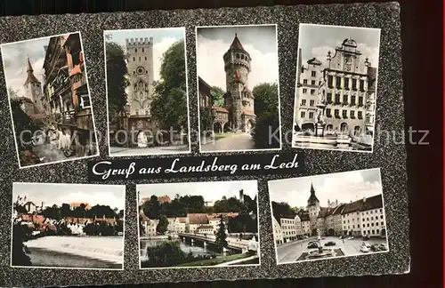 Landsberg Lech Teilansichten Turm Tor Marktplatz Brunnen Lech Bruecke Kat. Landsberg am Lech