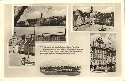 Landsberg Lech Partie am Lech Hauptplatz Marienbrunnen Rathaus Gedicht Kat. Landsberg am Lech