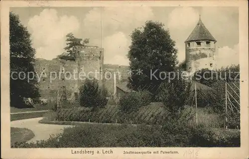 Landsberg Lech Stadtmauer mit Pulverturm Kat. Landsberg am Lech